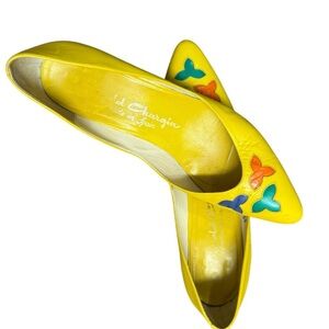 Arnold Churgin  Size 9 vintage Yellow and Blue Geometric Pattern Heels GUC